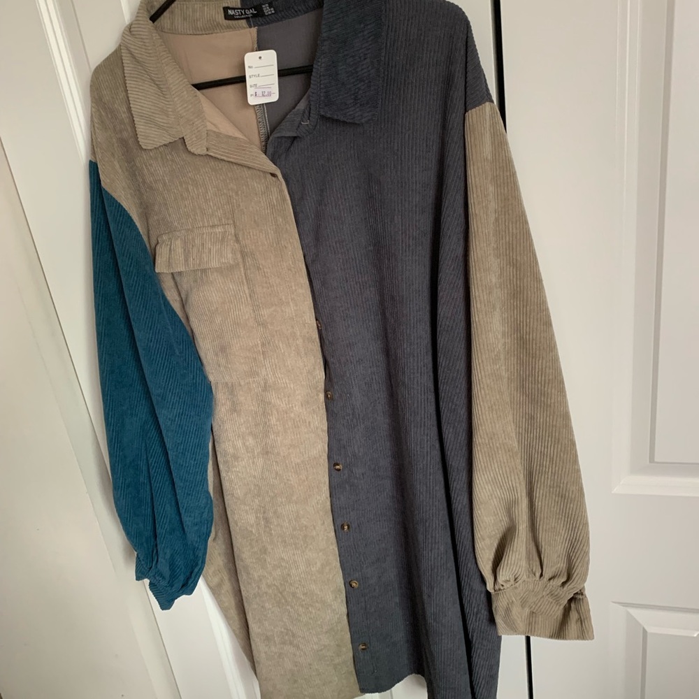 Nasty Gal Colorblock Long Sleeve Dress - Beige, Blue, Gray - Picture 6 of 9